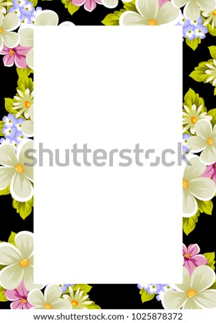 elegant frame of flowers on a black background. For the design of cards, invitations, greeting cards, fabrics, banners. For birthday, wedding, party, Valentine's day, holiday. Vector illustration