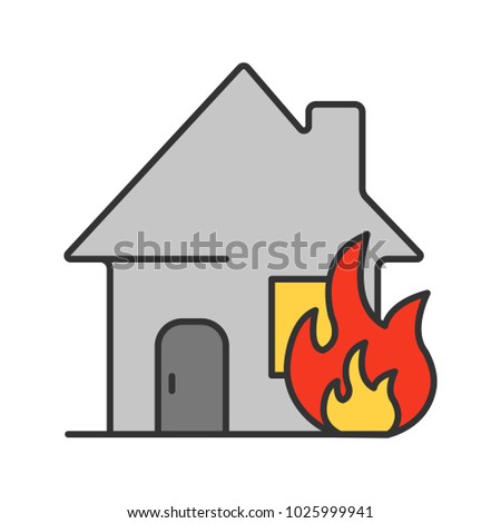 Burning house color icon. House on fire. Isolated raster illustration
