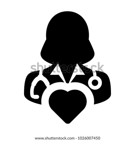 Doctor Icon Vector Cardiologist Specialist with Heart Symbol Female Physician Profile Avatar in Glyph 
Pictogram illustration