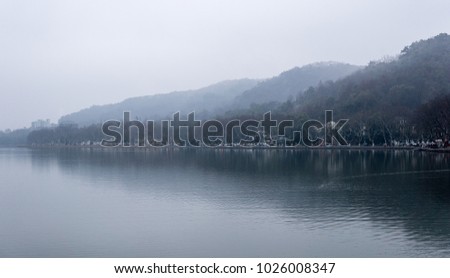 Hangzhou, China-Feb 18 2018: West Lake during a misty day