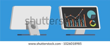 set of monitor front view and back view in flat design style. office property in flat design. electronic device (monitor) in modern flat design style