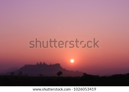 Soft focus, shadow image
The beautiful scenery of the mountains and the sky in the morning in the midst of the mist of winter on the background of sunrise skyline.
Good nature and good morning concept