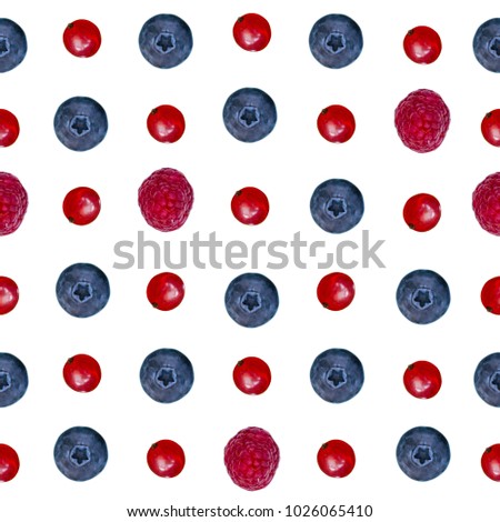  Seamless pattern background. Berries isolated: blueberry, red currant  and raspberry.