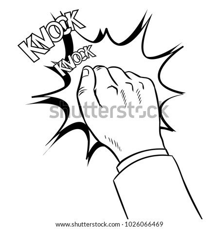 Hand knokning door coloring vector illustration. Isolated image on white background. Comic book style imitation.