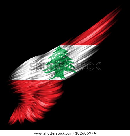 The flag of Lebanon on Abstract wing with black background
