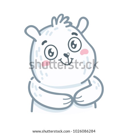 Cute white Polar Bear character: adorable, admire, wonder, curious, happy, lovely, love emotions. Set of characters in hand drawn cartoon style. Illustration as logo, mascot, sticker, emoji