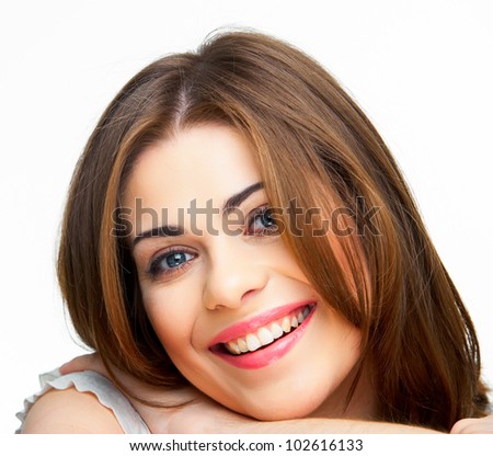 Young casual woman style isolated over white background. studio close up  portrait.