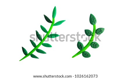 Plasticine green leaf isolated on a white background. Clipping path.