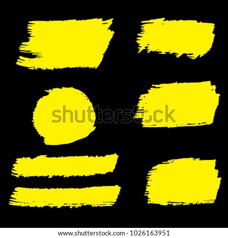 Set of Hand Painted Golden Brush Strokes. Gold Vector Grunge Brushes. Vector Frame For Text Modern Art Graphics For Hipsters.  Dirty Artistic Creative Design Elements. Perfect For Logo, Banner.