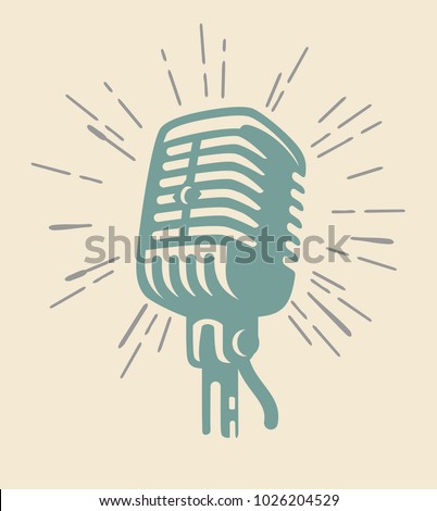 vintage old microphone on beige background. Vector Royalty-Free Stock Photo #1026204529