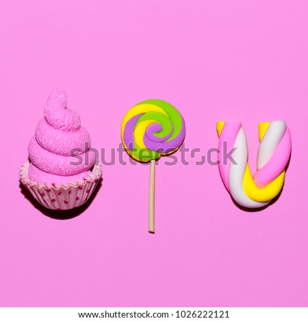 Candy Sweets. Pink Fashion Candy Mood Flatlay Art