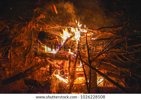 Beautiful flames of a wood fire in a Camp