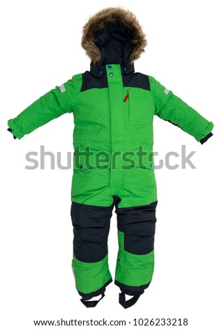 Childrens snowsuit fall on a white background Royalty-Free Stock Photo #1026233218