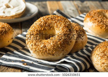 Round Warm Everything Bagels Ready to Eat Royalty-Free Stock Photo #1026310651