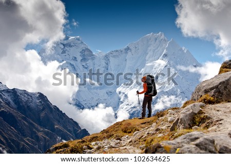 Hiking in Himalaya mountains Royalty-Free Stock Photo #102634625