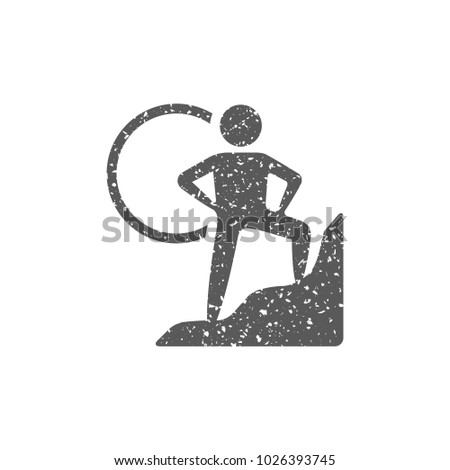 Rock climbing icon in grunge texture. Vintage style vector illustration.