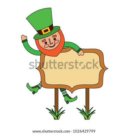 leprechaun on wooden board happy character