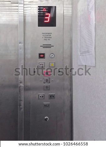 Elevator panel with push buttons and seven sigment display