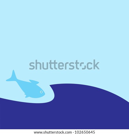 Cute blue fish jumping in wave