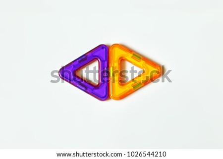 yellow and purple frame triangles of children's magnetic designer