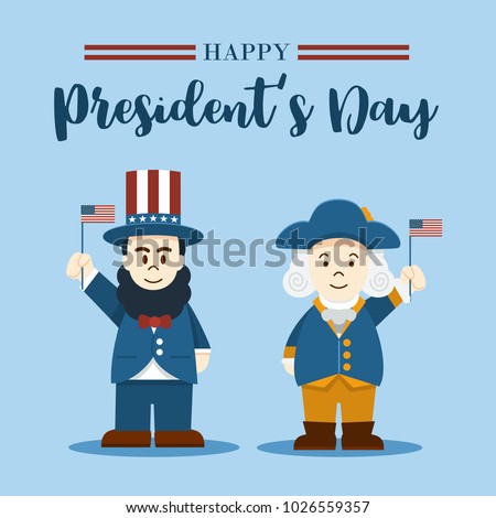 Flat design, Cartoon Illustration of Abraham Lincoln and George Washington, President's Day 