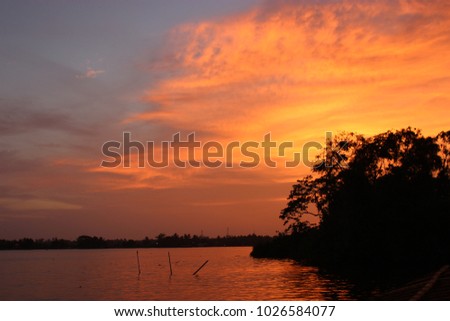 beautiful evening sunset from water