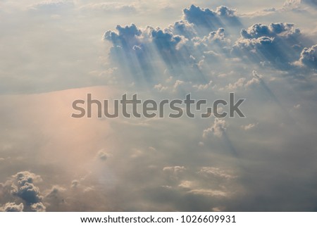 Aerial view of Blue sky and top Cloud view or cloudy of bird eye view from airplane window