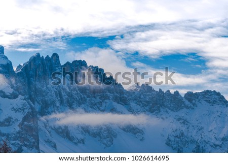 Beautiful clouds in Dolomites Mountains