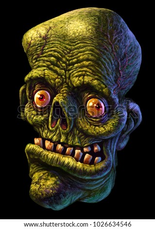 Portrait of a funny zombie man. Horror. Halloween. Isolated illustration on black background