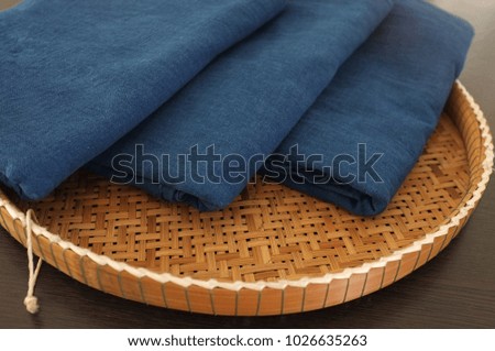 Thai traditional natural color and blue indigo dye cotton in Wicker tray