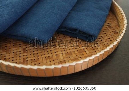 Thai traditional natural color and blue indigo dye cotton in Wicker tray