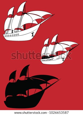 Sailboats on a red background. Vector illustration.