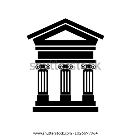 Portico an ancient temple. Bank. Official Place with the building facade with three pillars. 