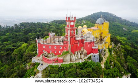 The Pena Palace from the Sky. Sintra, Portugal.

The palace is a UNESCO World Heritage Site. Royalty-Free Stock Photo #1026734524