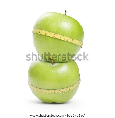 Green apple with measurement isolated on a white background
