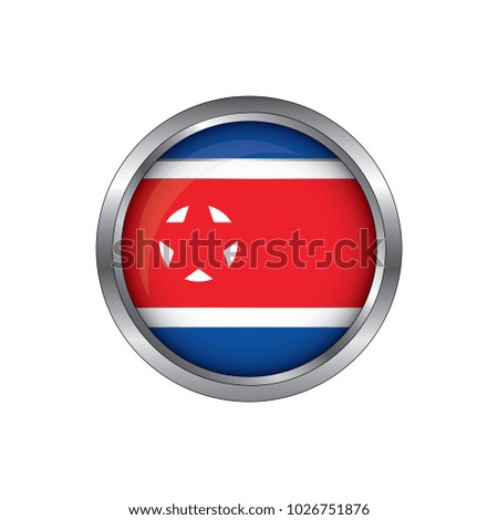 Round button national flag of North Korea with the reflection of light and shadow. Icon country. Realistic vector illustration.
