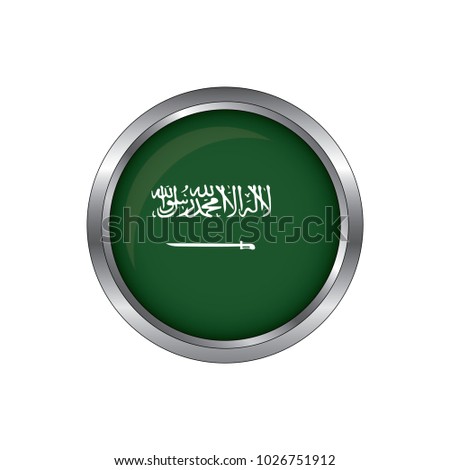 Round button national flag of Saudi Arabia with the reflection of light and shadow. Icon country. Realistic vector illustration.