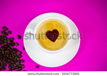 coffee with heart, pink background
