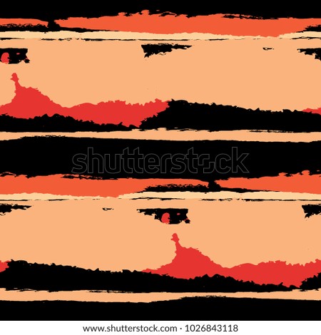 Seamless Background with Stripes Painted Lines. Texture with Horizontal Dry Brush Strokes. Scribbled Grunge Motif for Sportswear, Fabric, Cloth. Retro Vector Background