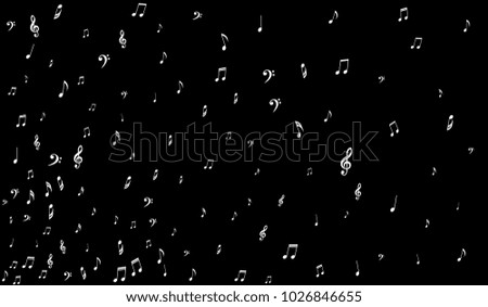 Dark Musical Background. White Music Symbols on Black Background. Notes, Treble and Bass Clefs. Vector