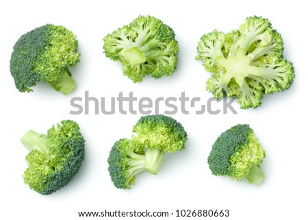 Broccoli isolated on white background. Top view Royalty-Free Stock Photo #1026880663