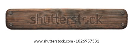 Rustic wood board with nails. Dark empty lumber sign.