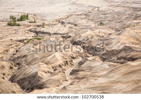 Desert Sand Dune Mountain Landscape of Bromo Volcano crater, East Java Island Indonesia