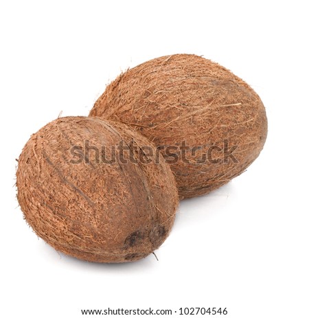 Two coconuts. Isolated on white background