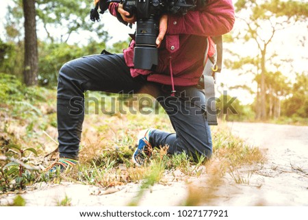 Photographer asian women Traveling photograph Nature. travel relax in the holiday walk in the forest. travel relax in the holiday.  Thailand
