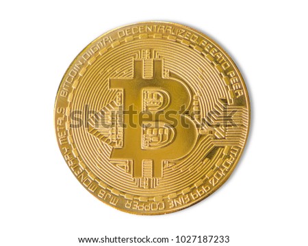 Face of the crypto currency golden bitcoin isolated on white background. The concept of virtual international currency and business on the Internet.