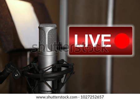 Microphone for live radio broadcast at modern studio
