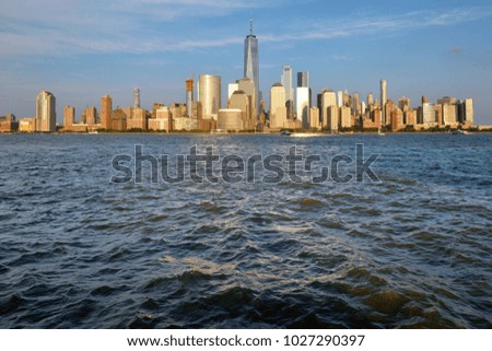 Manhattan Skyline and Hudson river at sunset, New York City, USA