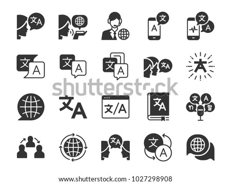 Translation icon set. Included the icons as translate, translator, language, bilingual, dictionary, communication, bi-racial and more. Royalty-Free Stock Photo #1027298908