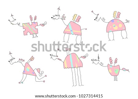 Vector Illustration of a Hand Drawn Unicorn Doodle